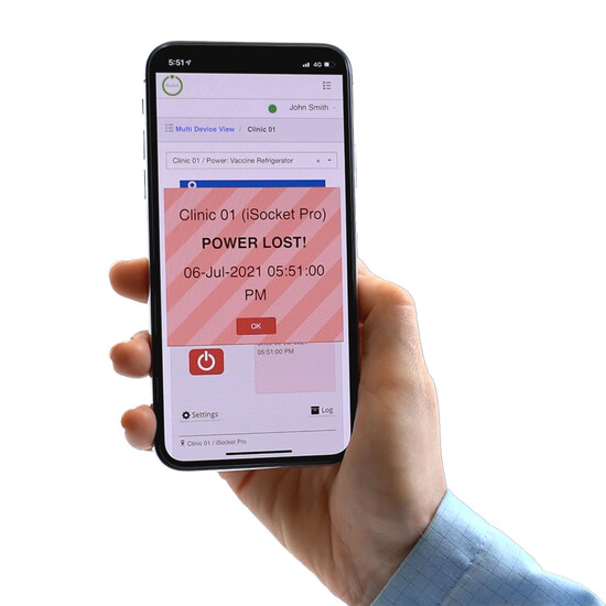 Power Lost! message on the mobile phone in the iSocket App (France)
